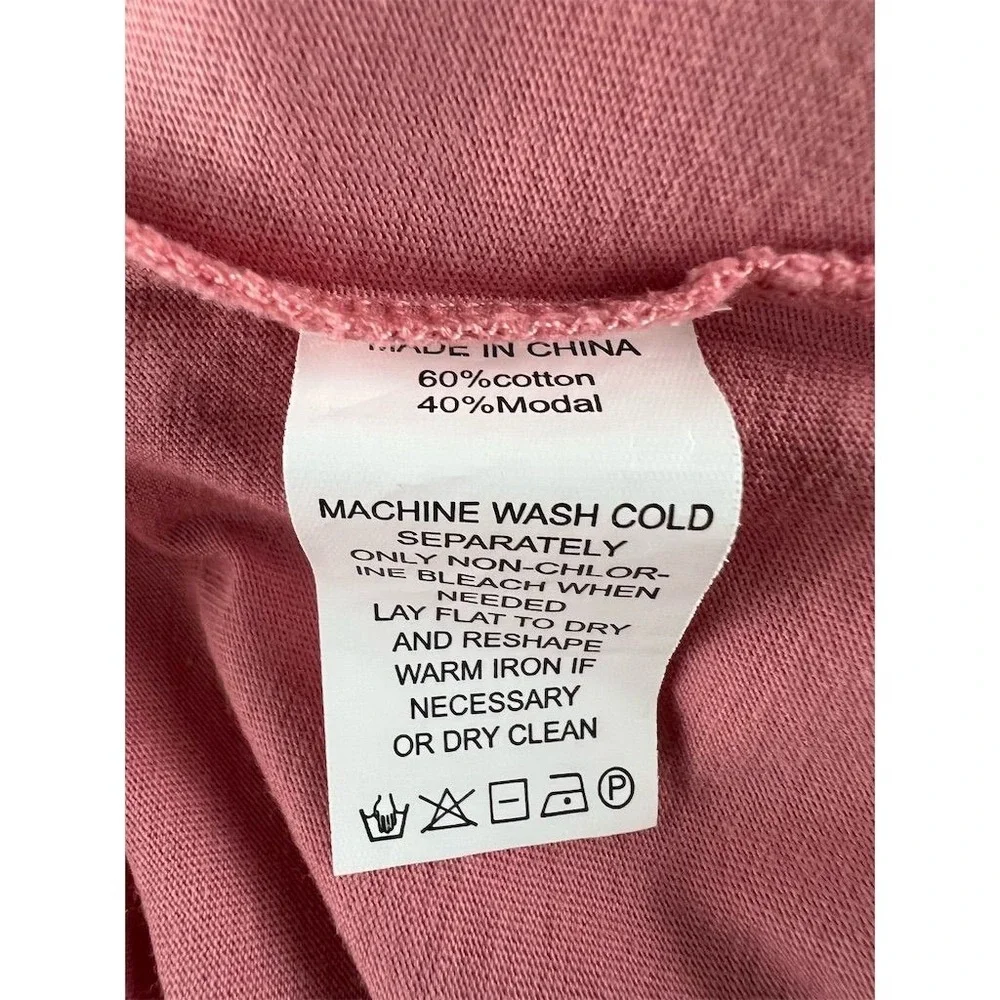 NYDJ Women's SMALL Pink Cotton Modal V-Neck‎ 3/4 Sleeve T-Shirt Ruffle Trim